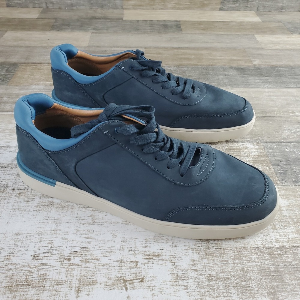 Hush‎ Puppies Toby Mens Shoes Sz 11.5 W Navy Off-White Leather Lace Up Sneakers